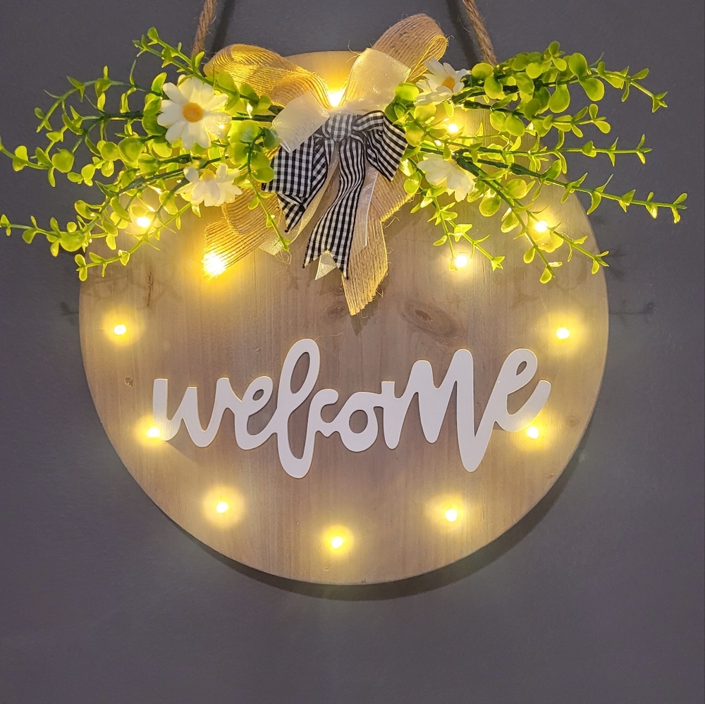 Wood Welcome Sign with LED Lights 12in. New